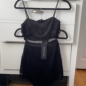 NEW White Fox Black Fringe Set